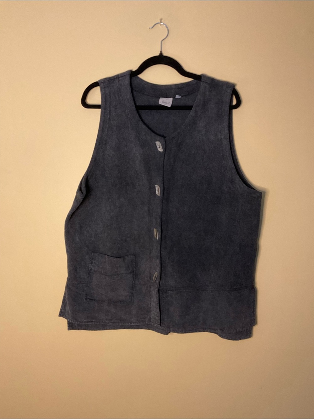 Vintage Focus 2000 Washed Black Sleeveless Button Front Vest